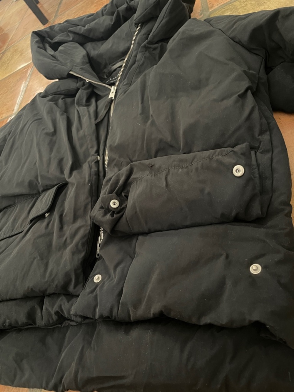 Price Drop 🔷 All Saints Small Estra Black Puffer Hooded Coat - Picture 8 of 15